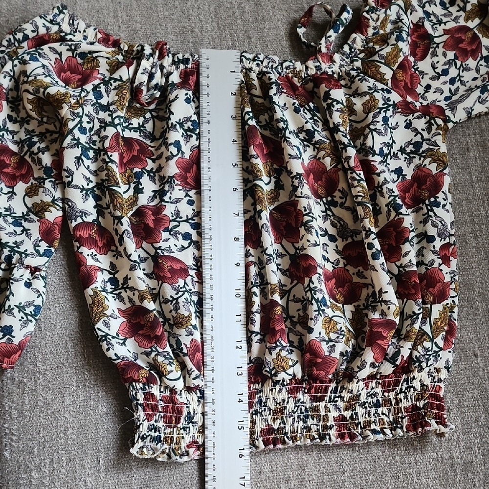 Papermoon Red White Floral Off Shoulder Smocked Blouse Boho - Picture 7 of 9